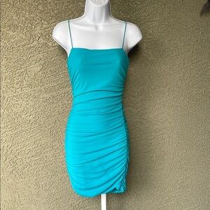 No.016 Princess Polly Blue Ruched Asymmetrical Mini Dress Size 4